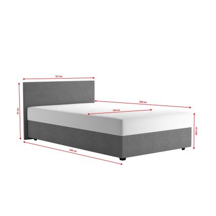Letto imbottito con contenitore e materasso DARIA 120x200 cm grigio