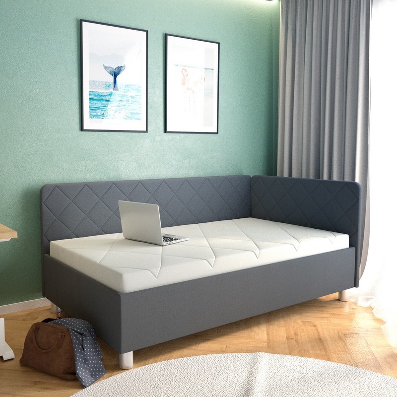 Letto imbottito con contenitore e materasso EMILE 110x200 cm grigio