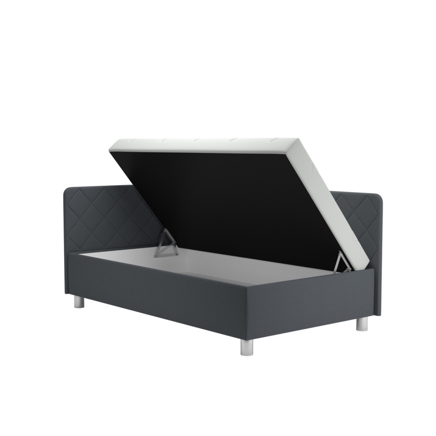 Letto imbottito con contenitore e materasso EMILE 110x200 cm grigio