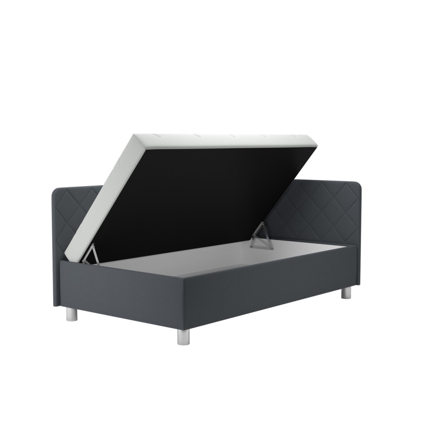 Letto imbottito con contenitore e materasso EMILE 110x200 cm grigio