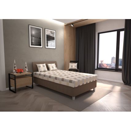 Letto imbottito con contenitore e materasso GEORGE 140x200 cm marrone
