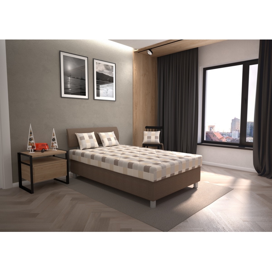 Letto imbottito con contenitore e materasso GEORGE 140x200 cm marrone