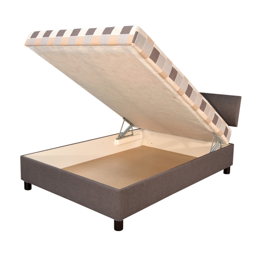Letto imbottito con contenitore e materasso GEORGE 140x200 cm marrone
