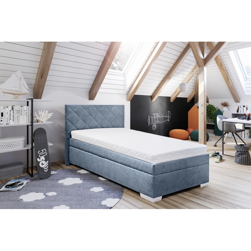 Letto imbottito con contenitore e materasso LANA 90x200 cm blu