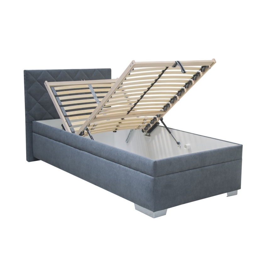 Letto imbottito con contenitore e materasso LANA 90x200 cm blu