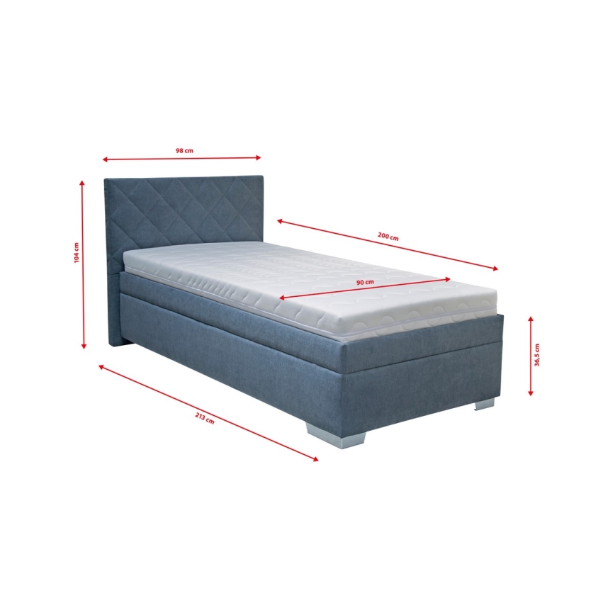 Letto imbottito con contenitore e materasso LANA 90x200 cm blu