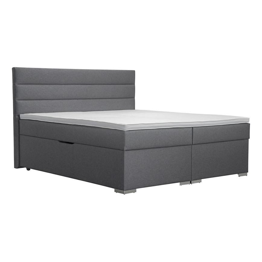 Letto imbottito con contenitore e matracemi con un topper NEW BOLERO 160x200 cm grigio