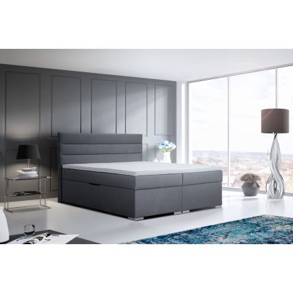 Letto imbottito con contenitore e matracemi con un topper NEW BOLERO 160x200 cm grigio