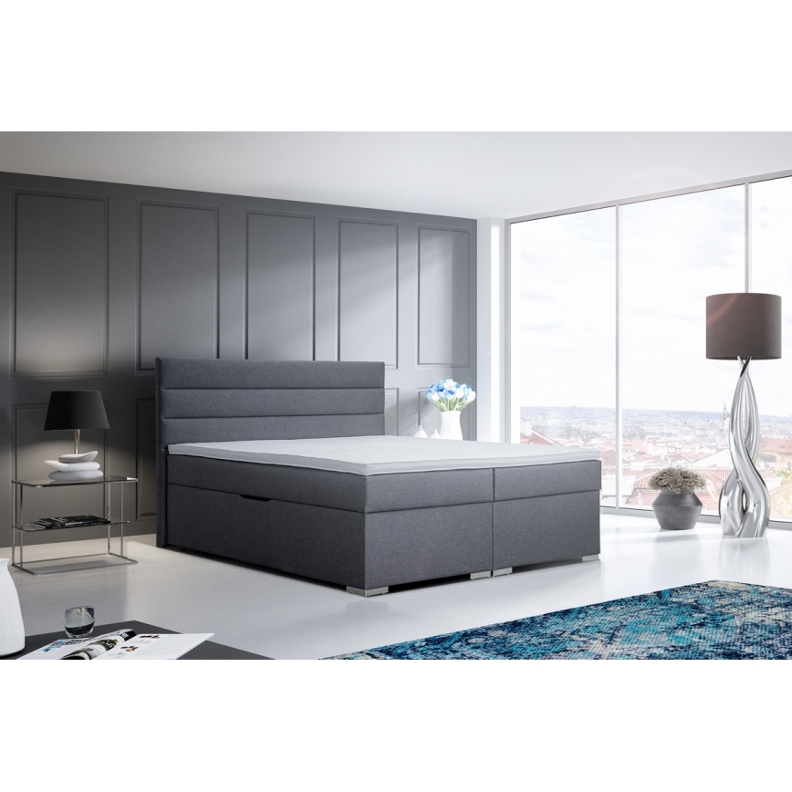 Letto imbottito con contenitore e matracemi con un topper NEW BOLERO 160x200 cm grigio
