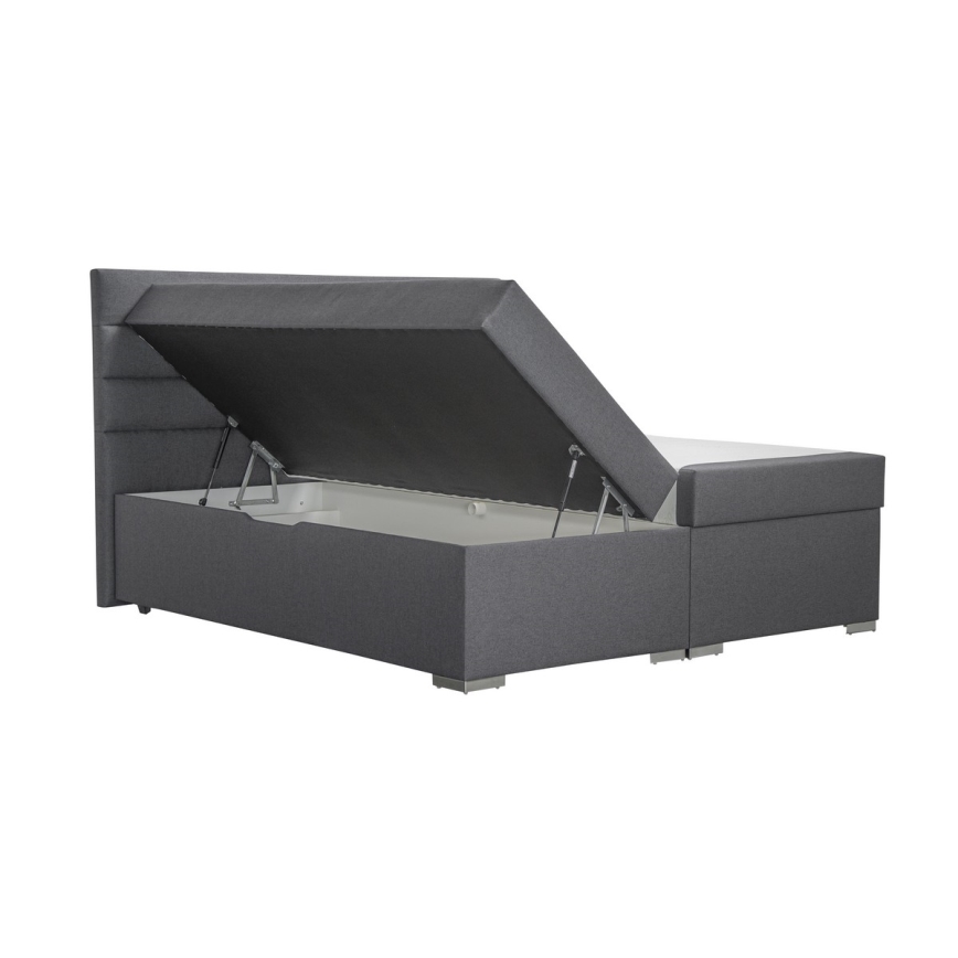 Letto imbottito con contenitore e matracemi con un topper NEW BOLERO 160x200 cm grigio