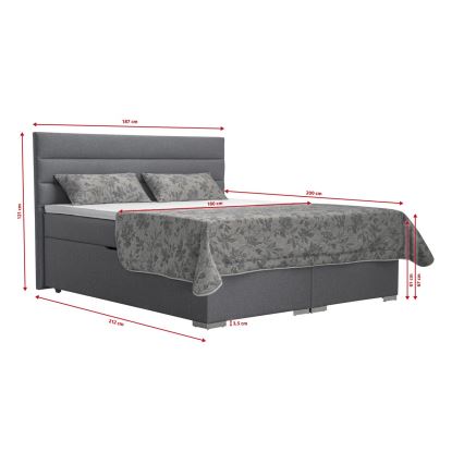 Letto imbottito con contenitore e matracemi con topper NEW BOLERO 180x200 cm grigio