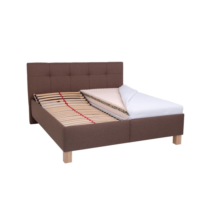 Letto imbottito con contenitore MARIA 180x200 cm, senza materasso, marrone