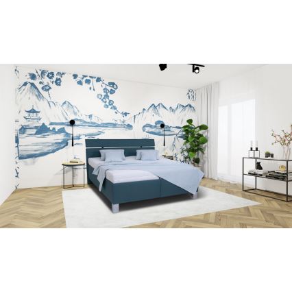 Letto imbottito con contenitore senza materasso ALIS 180x200 cm blu petrolio