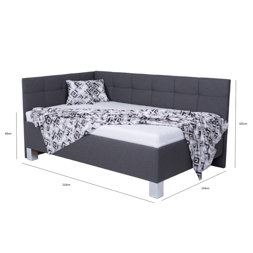 Letto imbottito con contenitore senza materasso MARIA PETITE 120x200 cm grigio