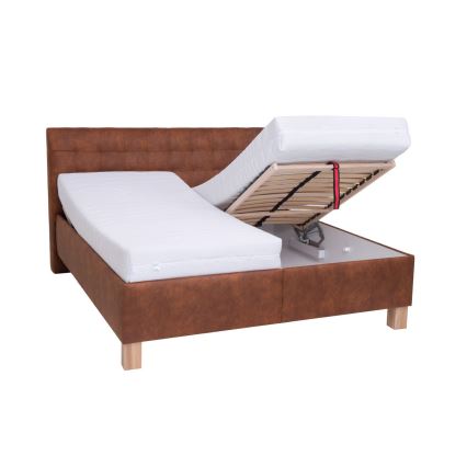 Letto imbottito con contenitore VIOLET 160x200 cm, senza materasso, marrone cognac