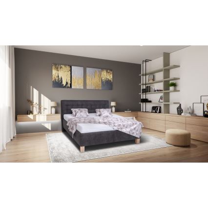 Letto imbottito con contenitore VIOLET 160x200 cm, senza materasso, grigio scuro