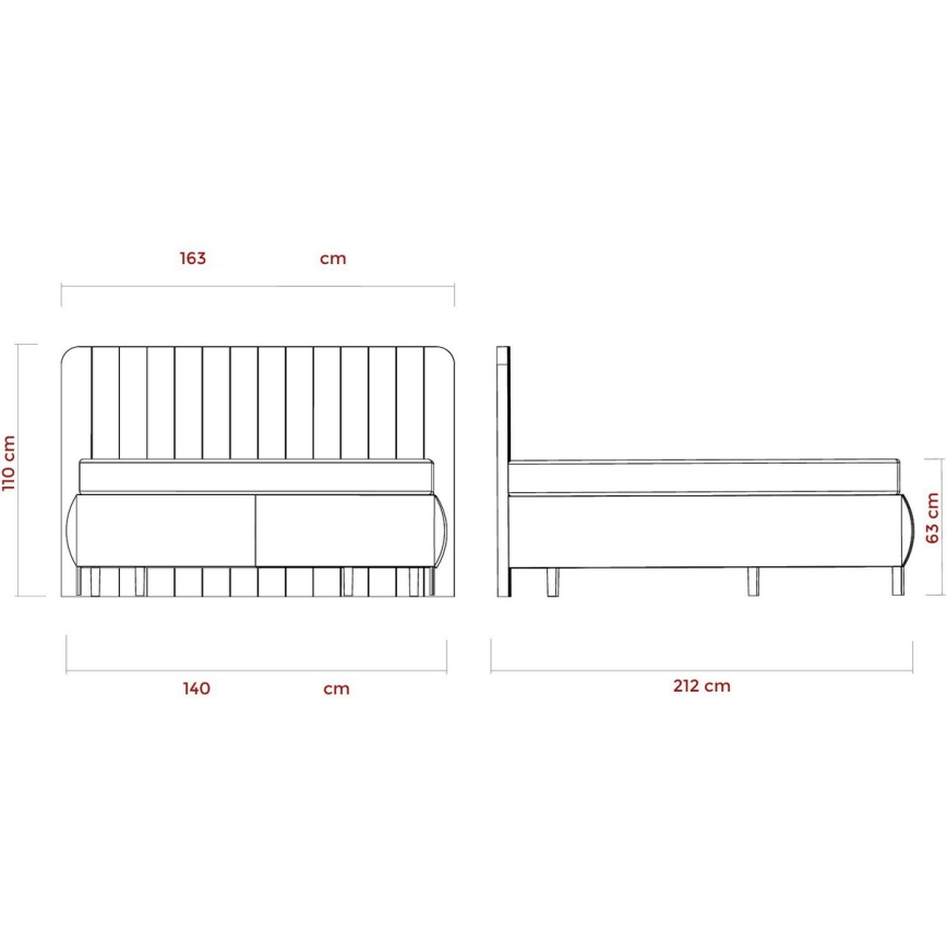 Letto imbottito con materassi e contenitore ALEXA 140x200 cm beige