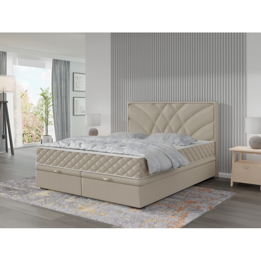 Letto imbottito con materassi e contenitore GINA 140x200 cm beige