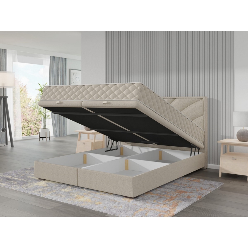 Letto imbottito con materassi e contenitore GINA 140x200 cm beige
