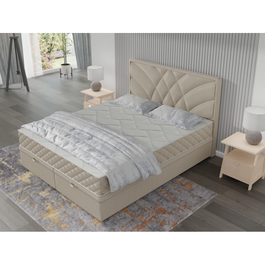 Letto imbottito con materassi e contenitore GINA 140x200 cm beige