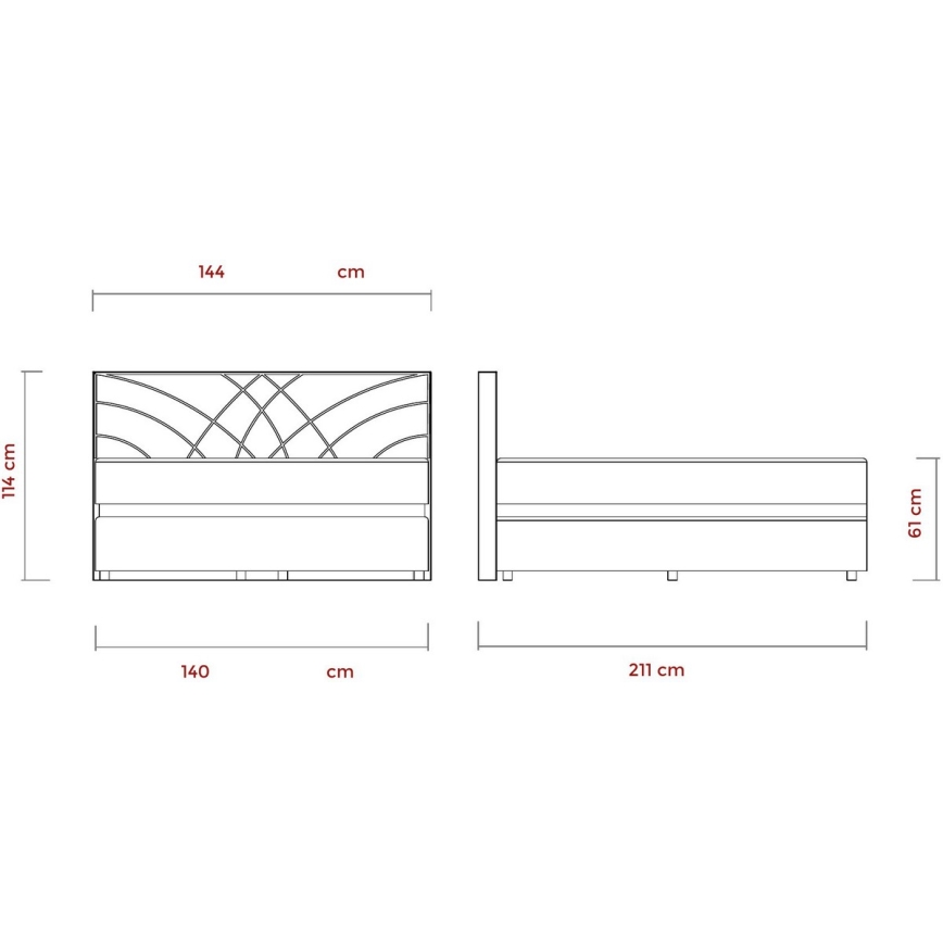 Letto imbottito con materassi e contenitore GINA 140x200 cm beige