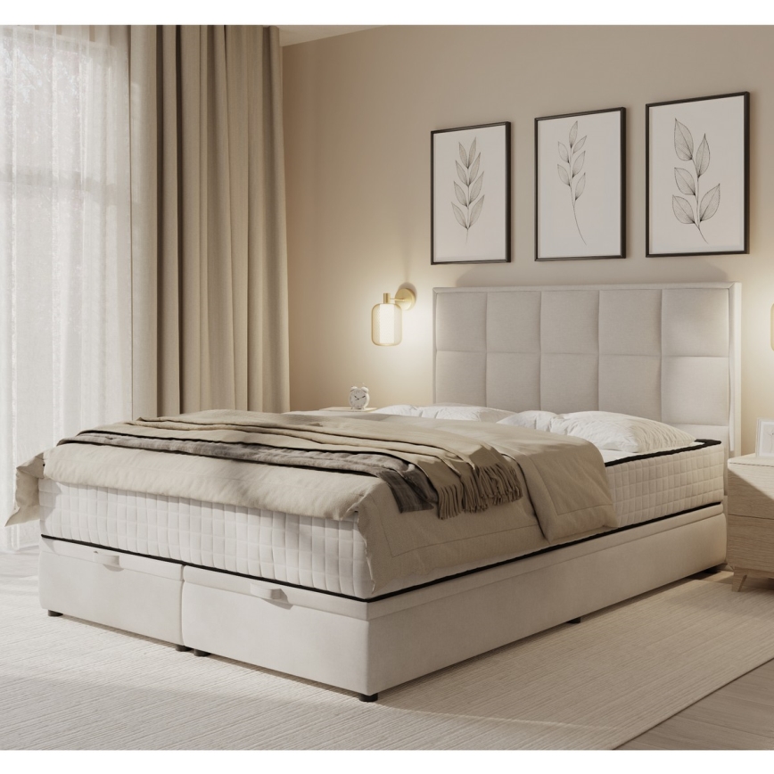 Letto imbottito con materassi e contenitore GRACE 140x200 cm grigio