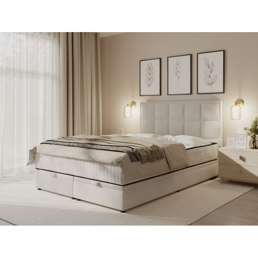 Letto imbottito con materassi e contenitore GRACE 140x200 cm grigio