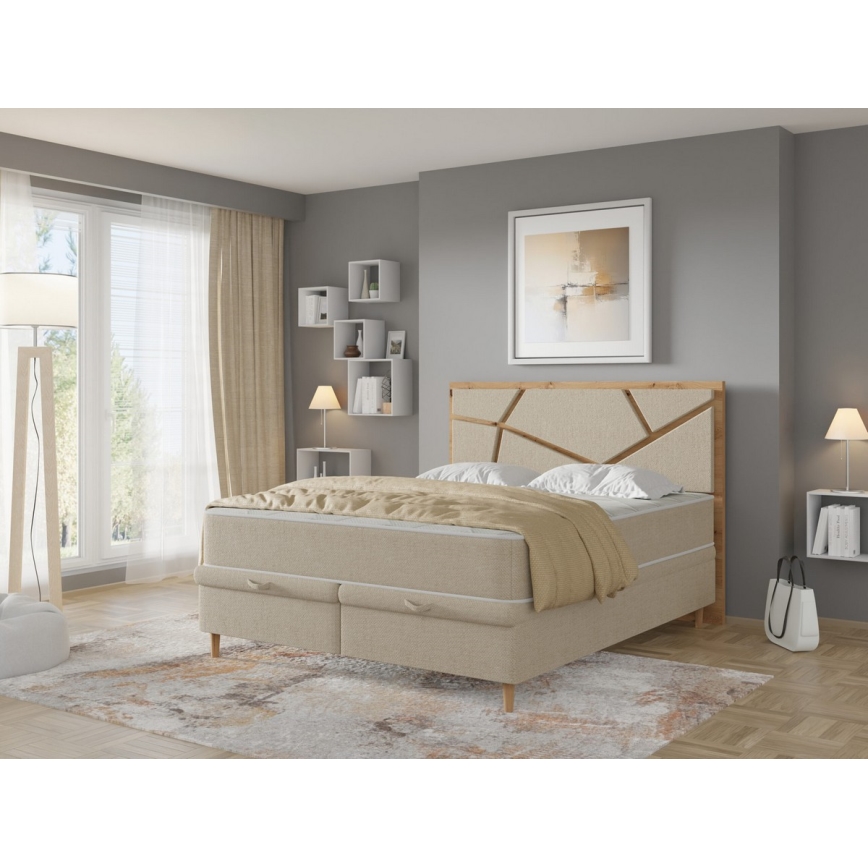 Letto imbottito con materassi e contenitore NAOMI 140x200 cm beige