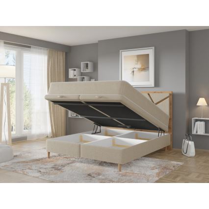 Letto imbottito con materassi e contenitore NAOMI 140x200 cm beige
