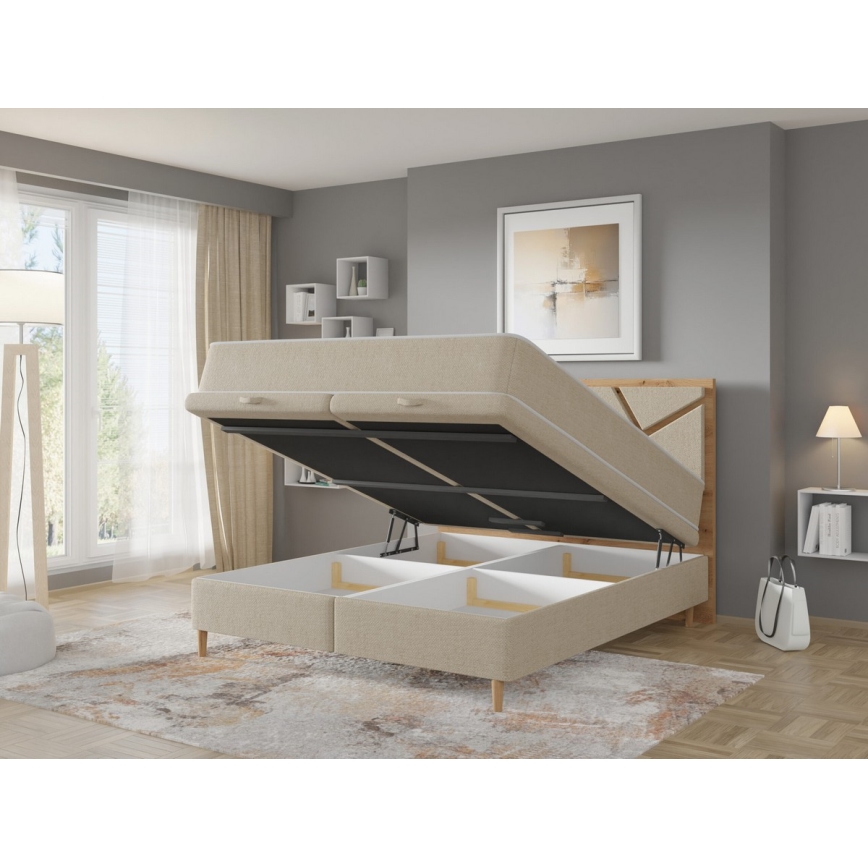 Letto imbottito con materassi e contenitore NAOMI 140x200 cm beige