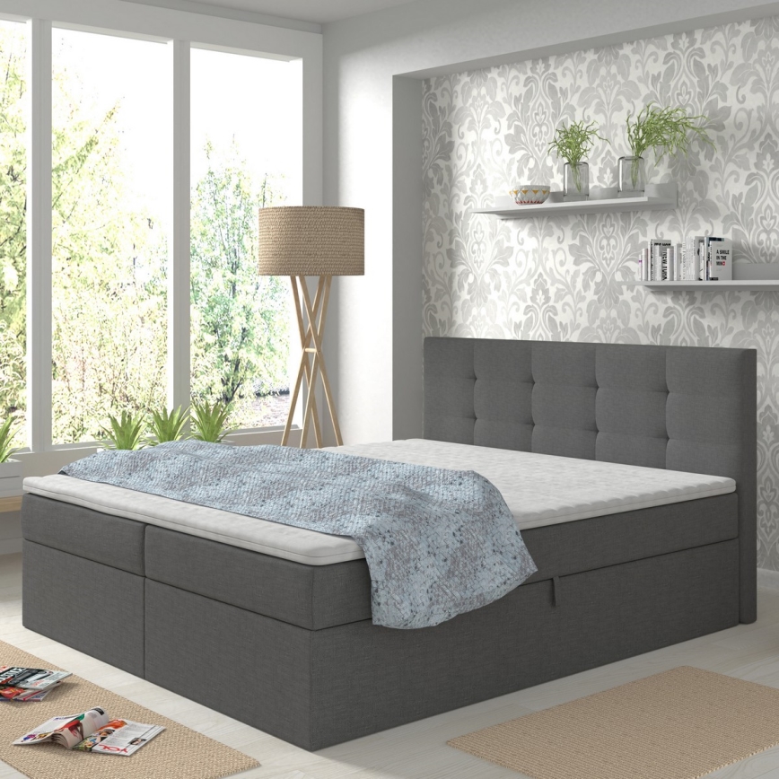 Letto imbottito con materassi e topper con contenitore EMBER 160x200 cm antracite