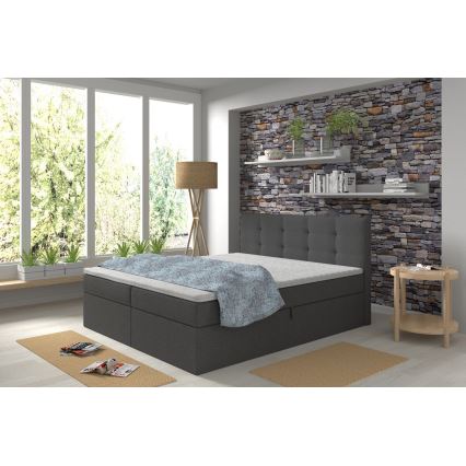 Letto imbottito con materassi e topper con contenitore EMBER 160x200 cm antracite