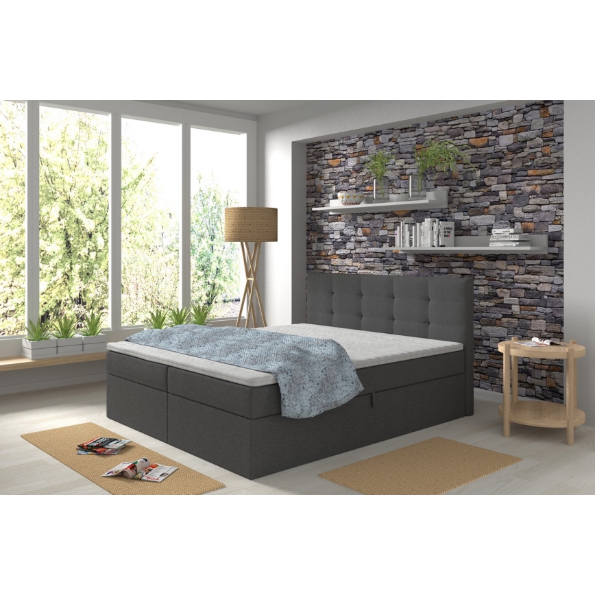 Letto imbottito con materassi e topper con contenitore EMBER 160x200 cm antracite