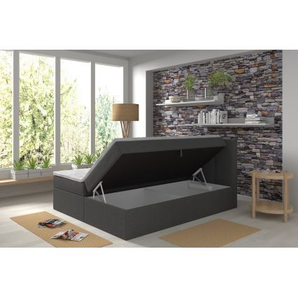Letto imbottito con materassi e topper con contenitore EMBER 160x200 cm antracite