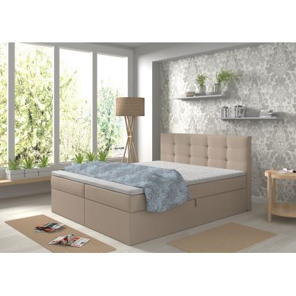 Letto imbottito con materassi e topper con contenitore EMBER 160x200 cm beige