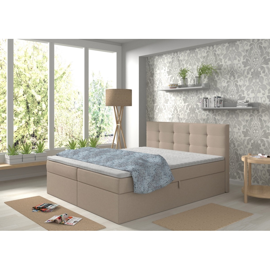 Letto imbottito con materassi e topper con contenitore EMBER 160x200 cm beige
