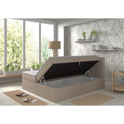 Letto imbottito con materassi e topper con contenitore EMBER 160x200 cm beige