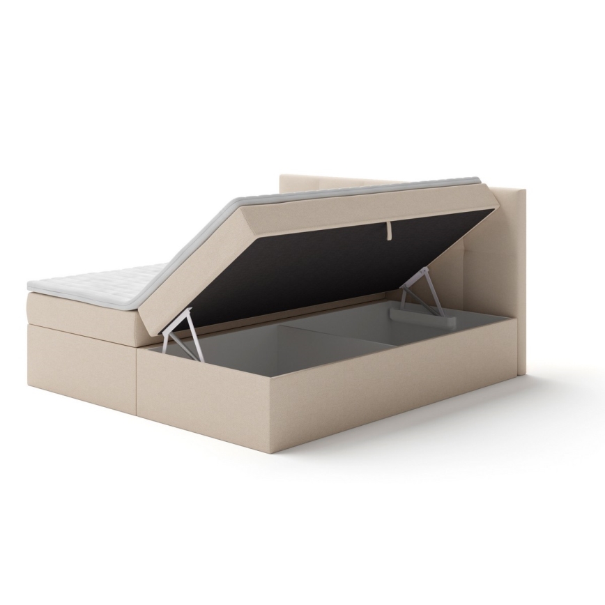 Letto imbottito con materassi e topper con contenitore EMBER 160x200 cm beige
