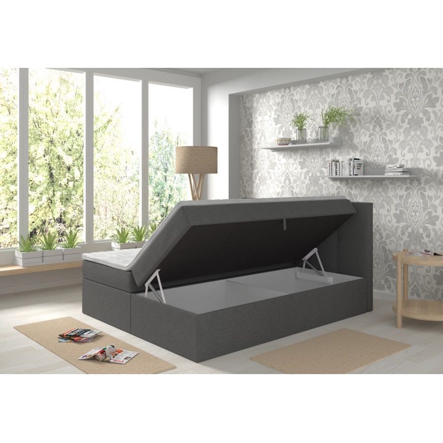 Letto imbottito con materassi e topper con contenitore EMBER 180x200 cm antracite
