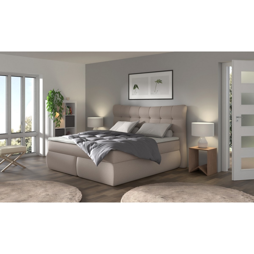 Letto imbottito con materassi e topper SOFIA 180x200 cm beige