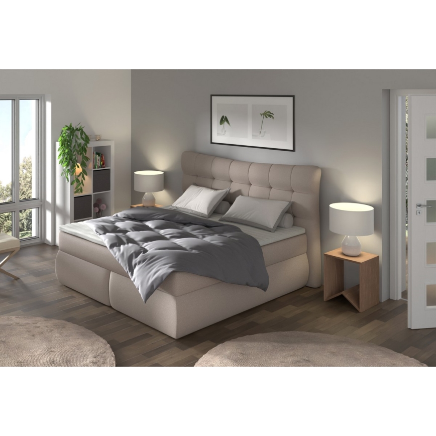 Letto imbottito con materassi e topper SOFIA 180x200 cm beige