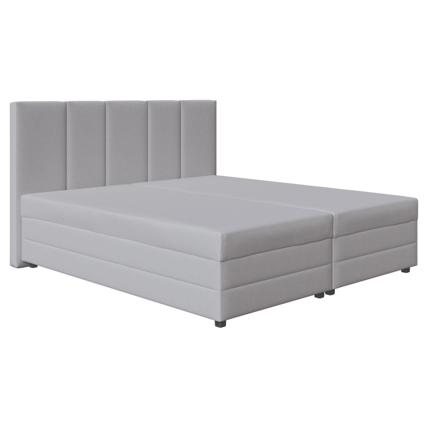 Letto imbottito ISABEL 160x200 con materasso a molle e contenitore, grigio chiaro