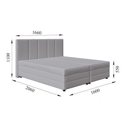 Letto imbottito ISABEL 160x200 con materasso a molle e contenitore, grigio chiaro