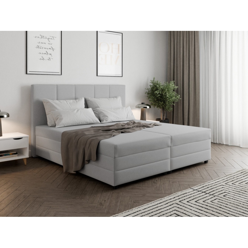 Letto imbottito con materasso a molle e contenitore ISABEL 200x180 grigio chiaro