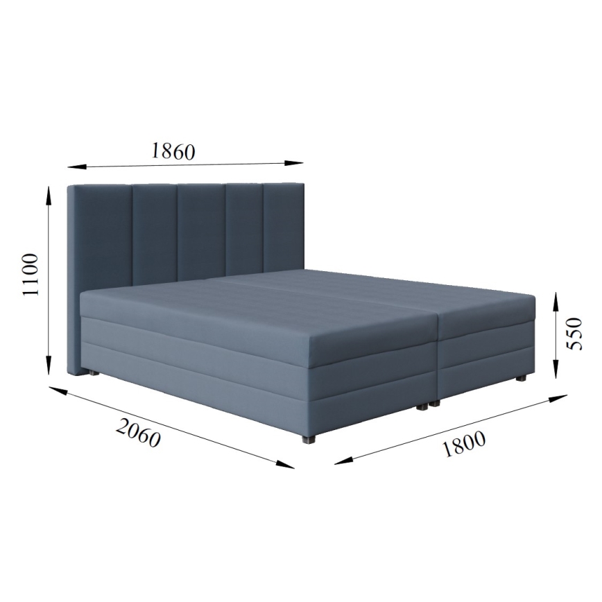 Letto imbottito con materasso a molle e contenitore ISABEL 200x180 grigio
