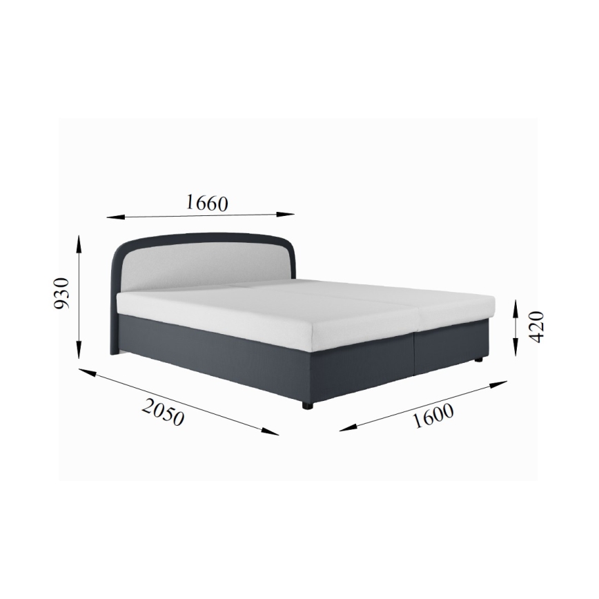 Letto imbottito con materasso a molle e contenitore MALIA 200x160 grigio