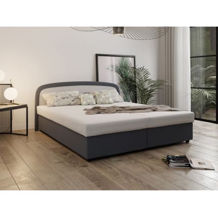 Letto imbottito con materasso a molle e vano contenitore MALIA 160x200 grigio