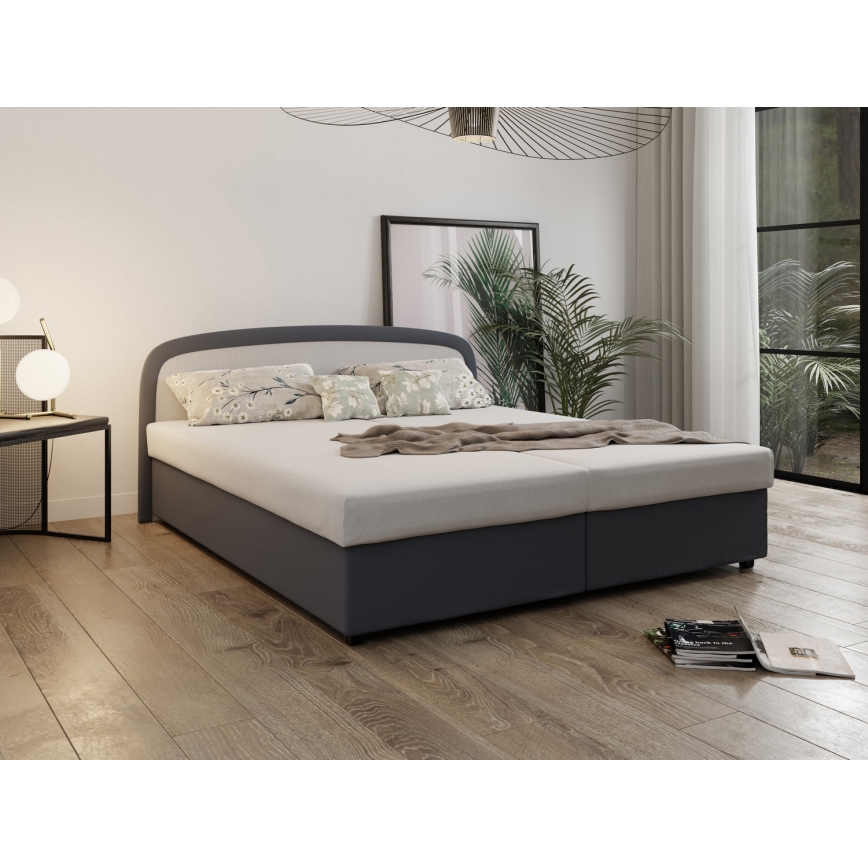 Letto imbottito con materasso a molle e vano contenitore MALIA 160x200 grigio