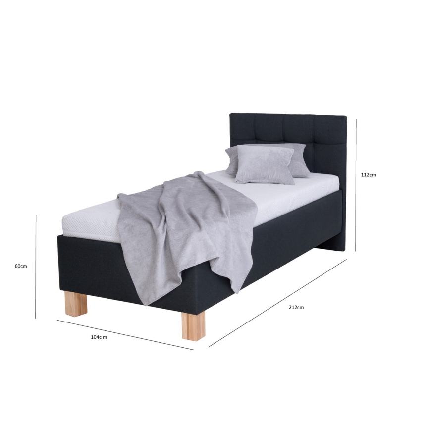 Letto imbottito con materasso e ampio contenitore MARIA ONE 90x200 cm antracite