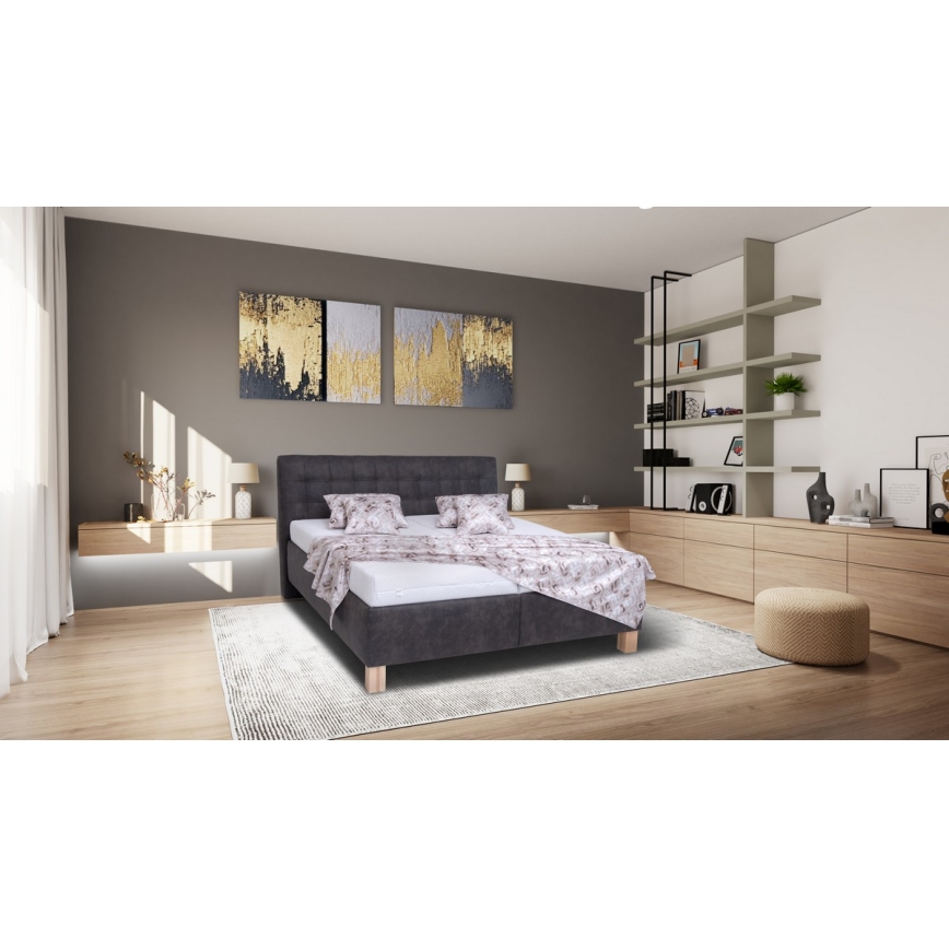 Letto imbottito con materasso e contenitore VIOLET 180x200 cm grigio scuro